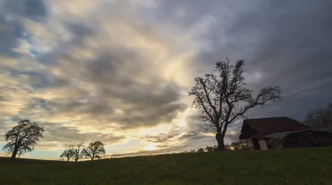 Sundown on a field Video stock 58875770