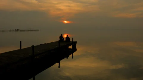 Sundown at the lake Stock Footage 34424879