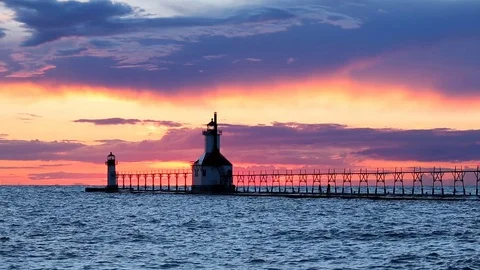 Sundown Lights of St. Joseph Loop Stock Footage 85377477