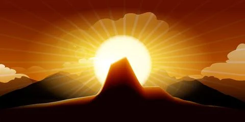 Sundown in a Mountain Side Landscape Horizontal Background Stock Illustration