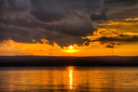 Sundown over an lake Stock Photos
