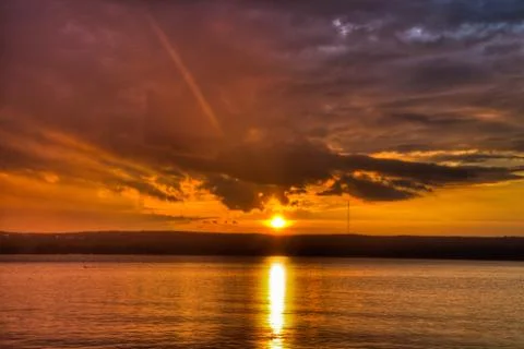 Sundown over an lake Stock Photos