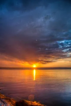 Sundown over an lake Stock Photos