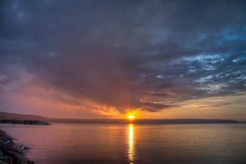 Sundown over an lake Stock Photos