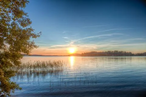 Sundown over an lake Stock Photos