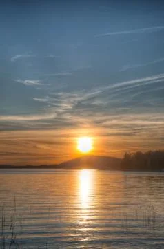 Sundown over an lake Stock Photos