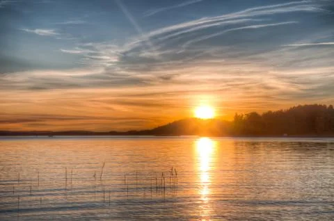 Sundown over an lake Stock Photos