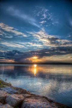 Sundown over an lake Stock Photos