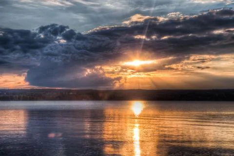 Sundown over an lake Stock Photos