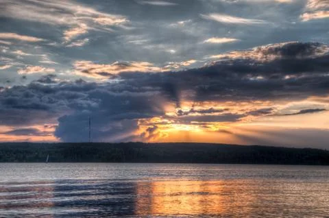 Sundown over an lake Stock Photos