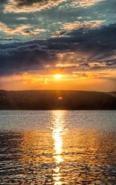 Sundown over an lake Stock Photos