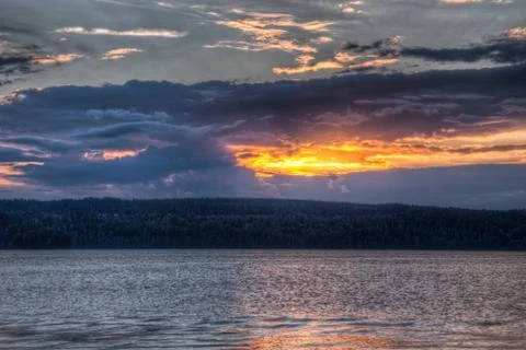 Sundown over an lake Stock Photos