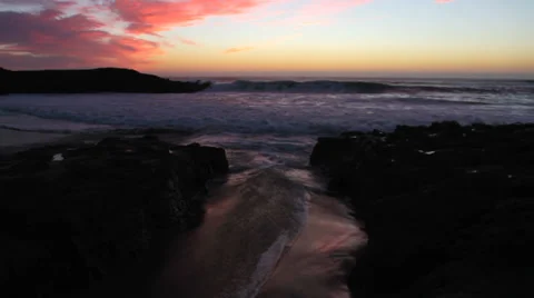 Sundown on Pacific Ocean with surf Stock Footage 35168919