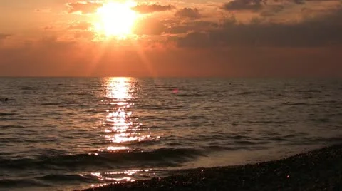 Sundown sun on sea seaside Stock Footage 10820209