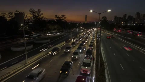 Sundown time lapse of traffic on the famous 23 de Maio Avenue Stock Footage 157936596
