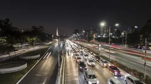 Sundown time lapse of traffic on the famous 23 de Maio Avenue Stock Footage 157996737