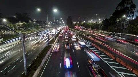 Sundown time lapse of traffic on the famous 23 de Maio Avenue Stock Footage 252633464