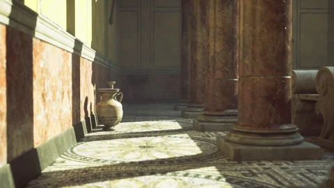 Sundrenched marble pillars with soft shadows and ancient ambiance Stock Footage 335595093