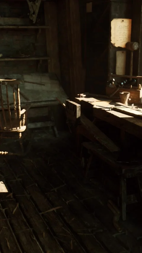 Sundrenched space featuring aged machinery and handcrafted details Stock Footage 348806069