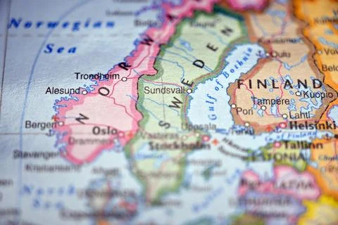 Sundsvall Highlighted on World Map with Soft Blur Defocused Background Mini.. Foto stock