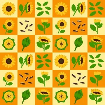 Sunflower abstract seamless geometric vector pattern for packaging design Stock Illustration