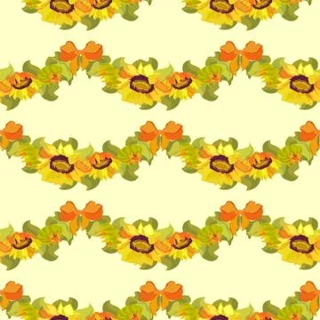 Sunflower and bow seamless pattern bacground Stock Illustration