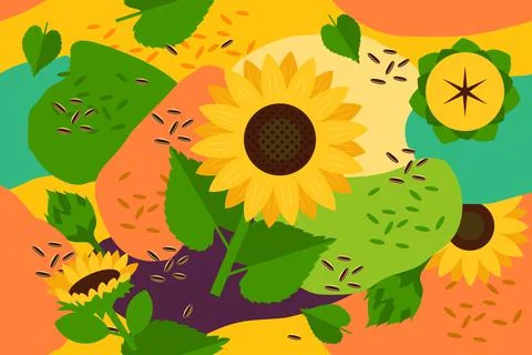 Sunflower and seeds seamless elements abstract pattern vector design backgrou イラスト素材