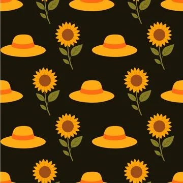 Sunflower and Straw Hat Fall Pattern Stock Illustration
