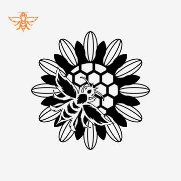 Sunflower with bee Stock Illustration