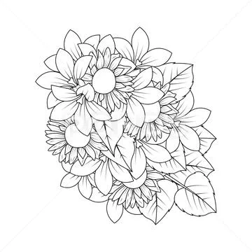 Sunflower doodle art vector design with line art coloring page and ...