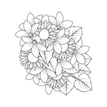 Sunflower doodle art vector design with line art coloring page and simple pen Stock Illustration