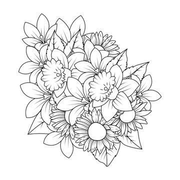 Sunflower doodle art vector design with line art coloring page and simple pen Stock Illustration