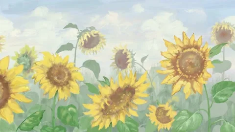 Sunflower field drawn loopable background animation Video stock 148742910