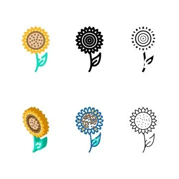 Sunflower flower color icon vector simplified Stock Illustration