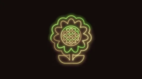 Sunflower Icon Neon Seamless Loop 4K (Black Background) Stock Footage 310360793