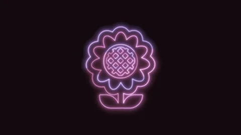 Sunflower Icon Neon Seamless Loop with Black Background 4K Stock Footage 311303563