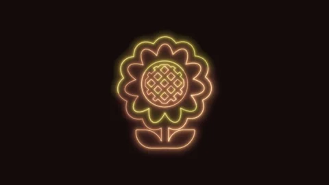 Sunflower Icon Neon Seamless Loop with Black Background 4K Stock Footage 311432446
