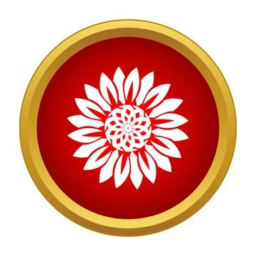 Sunflower icon in red circle gold frame Stock Illustration