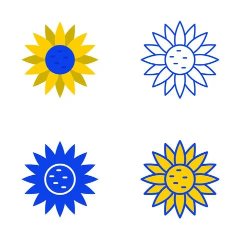 Sunflower icon set in flat and line style Stock Illustration