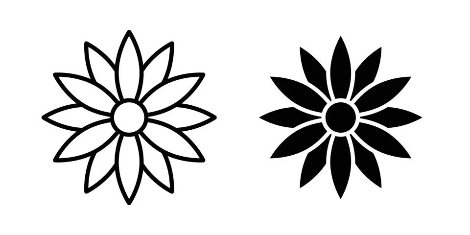 Sunflower icon solid, line, and editable vector set. 库存插图