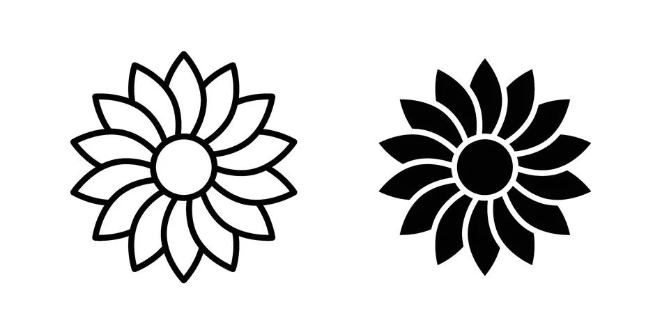 Sunflower icon vector concepts, line and silhouette style Stock Illustration