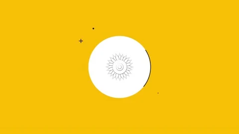 Sunflower icon in white circle with black dynamic line on a yellow background Stock Footage 173402799