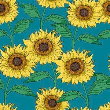 Sunflower illustration seamless repeat pattern. fashion, home decor print patter Stock Illustration