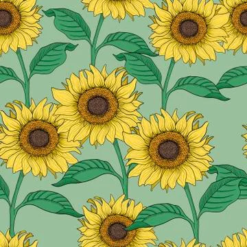 Sunflower illustration seamless repeat pattern. fashion, home decor print patter Stock Illustration