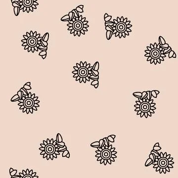 Sunflower nut line seamless pattern Stockillustratie