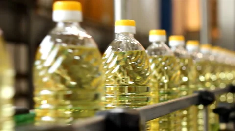 Sunflower oil in the bottle Stock Footage 1065233