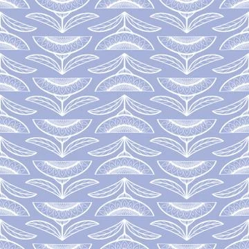 Sunflower pattern design. Pretty vector outline floral seamless repeat in blue Illustrazione stock