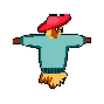Sunflower scarecrow pixel art vector illustration Stock Illustration
