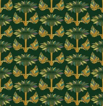 Sunflower. Seamless floral pattern with stylized decorative flowers and leave Stock Illustration