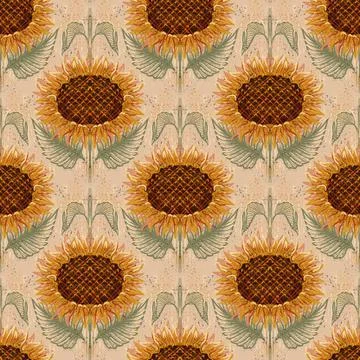 Sunflower seamless Modern pattern. fabric background. Floral hand draw textil Stock Illustration